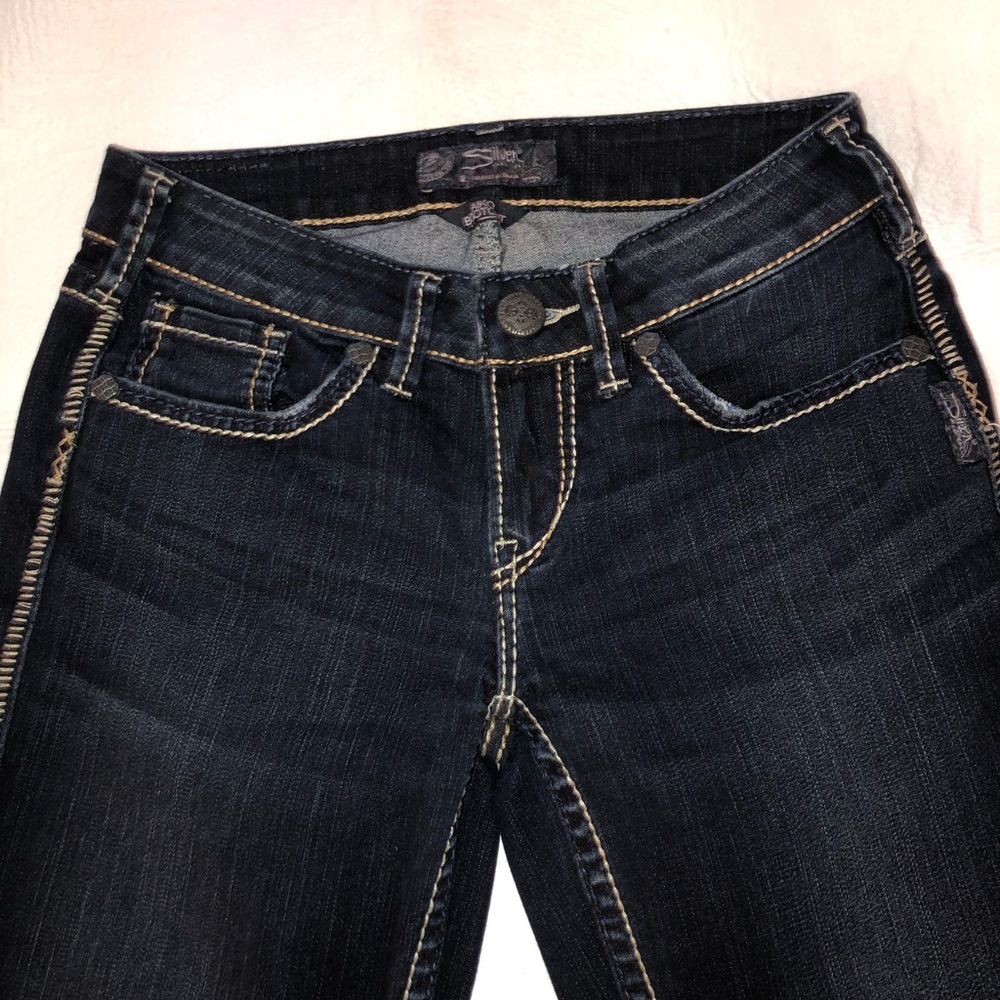 Silver dark wash boot cut jeans
